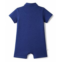 Bonfino 100% Cotton Knit Knee Length Rompers with Half Sleeves and Stripes with Text Print Pack of 3 - Navy Blue Khaki Light Blue