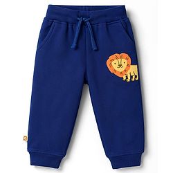Bonfino 100% Cotton Knit Full Length Lion Printed Lounge Pant - Navy Blue
