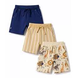 Bonfino 100% Cotton Knit Above Knee Length Animal Printed Shorts Pack of 3 - Multicolor