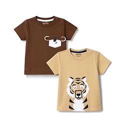 Bonfino 100% Cotton Knit Half Sleeves Animal Printed T-Shirts Pack Of 2- Brown & Cream