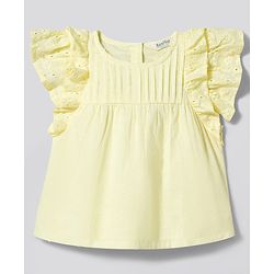 Bonfino 100% Cotton Woven Half Ruffle Sleeves Top with Pin Tuck Yoke - Yellow