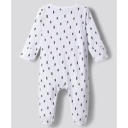 Bonfino 100% Cotton Full Sleeves  Footed Sleepsuit With Panda Print & Applique - White