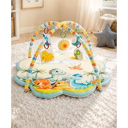 Bonfino Dino Theme Play Gym with Hanging Toys| Soft Activity Play Mat| Portable & Easy to Carry with Detachable Rattling Toys| Motor Skill Development | Ideal Gift for 2+ Months Babies| BIS Certified