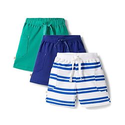 Bonfino 100% Cotton Knit Above Knee Length Solid & Striped Shorts Pack of 3 - Multicolour