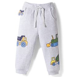 Bonfino 100% Cotton Knit Full Length Trackpant With Vehicle Print - Grey