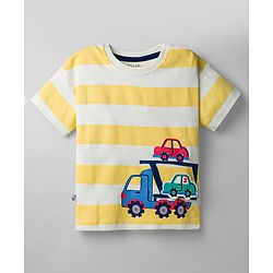 Bonfino 100% Cotton Knit Half Sleeves Striped & Vehicles Printed Oversized T-Shirt & Solid Cargo Shorts Set - White
