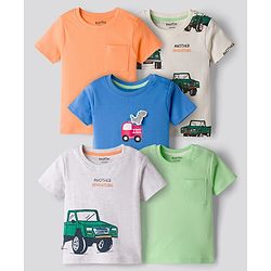 Bonfino 100% Cotton Knit Half Sleeves T-Shirts With Jeep Print Pack of 5 - Multicolor