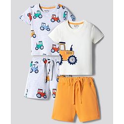 Bonfino 100% Cotton Knit Vehicles Printed Co-Ords T-shirt & Shorts Set Pack of 2 - Multicolour