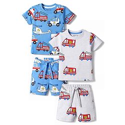 Bonfino 100% Cotton Knit Half Sleeves T-Shirts & Shorts Co-ord Night Suits with Vehicle Print Pack of 2 - Multicolor