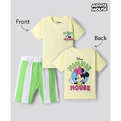 Bonfino Disney Single Jersey Knit Half Sleeves T-Shirt & Striped Shorts With Front & Back Minnie Mouse Graphics - Multicolor