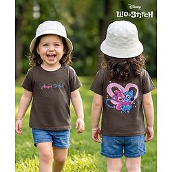 Bonfino Disney Single Jersey Knit Half Sleeves T-Shirt With Back & Front Lilo & Stitch Graphics - Grey