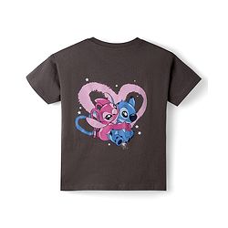 Bonfino Disney Single Jersey Knit Half Sleeves T-Shirt With Back & Front Lilo & Stitch Graphics - Grey