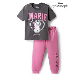 Bonfino Disney Single Jersey Knit Half Sleeves T-Shirt & Pyjama Night Suit With Marie Graphics - Multicolor