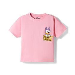 Bonfino Disney Single Jersey Knit Drop Shoulder Half Sleeves Oversized T-Shirt With Front & Back Daisy Duck Graphics - Pink