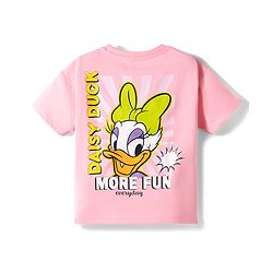 Bonfino Disney Single Jersey Knit Drop Shoulder Half Sleeves Oversized T-Shirt With Front & Back Daisy Duck Graphics - Pink