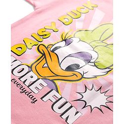 Bonfino Disney Single Jersey Knit Drop Shoulder Half Sleeves Oversized T-Shirt With Front & Back Daisy Duck Graphics - Pink
