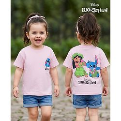 Bonfino Disney Single Jersey Knit Half Sleeves T-Shirt With Lilo N Stitch Front & Back Graphics - Light Pink