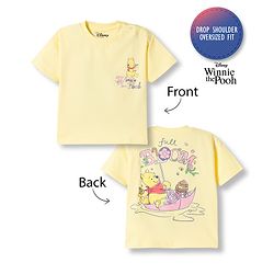Bonfino Disney Single Jersey Knit Drop Shoulder Half Sleeves Oversized T-Shirt With Front & Back Winnie The Pooh Graphics - Yellow
