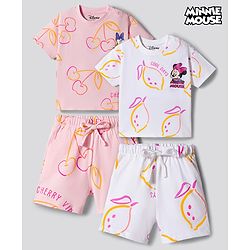 Bonfino Disney Single Jersey Knit Half Sleeves T-Shirt & Shorts Co-ord Night Suits With Minnie & Friends Graphics Pack of 2 - Multicolor