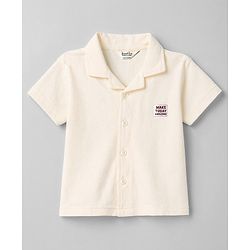 Bonfino Cotton Knit Shirt Drop Shoulder Oversized Half Sleeve with Badge Offwhite 12-18 Months