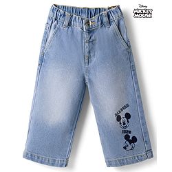 Bonfino Disney Denim Full Length Washed Jeans With Mickey Mouse Graphic - Light Blue