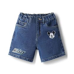 Bonfino Disney Denim Knee Length Shorts With Micky Mouse Graphic & Patch - Multicolor