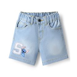 Bonfino Disney Denim Knee Length Washed Shorts With Stitch Patch - Multicolor