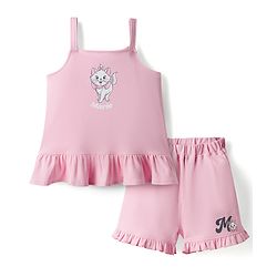 Bonfino Disney Single Jersey Knit Sleeveless Top & Shorts Set With Marie Graphics - Pink