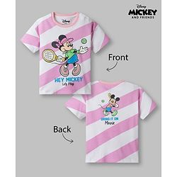 Bonfino Disney Single Jersey Knit Drop Shoulder Sleeves Striped T-Shirt With Front & Back Minnie Mouse Graphics - Multicolor