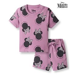 Bonfino Disney Single Jersey Knit Half Sleeves T-Shirt & Shorts Co-Ord Night Suit With MInnie Mouse Graphics - Multicolor