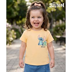 Bonfino Disney Cotton Knit T-Shirt Half Sleeve Round Neck with Front and Back Stitch Graphics Peach 3-6 Months