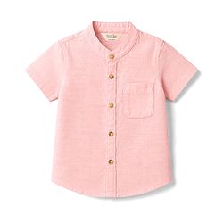 Bonfino 100% Cotton Woven Half Sleeves Mandarin Collar Solid Shirt - Pink