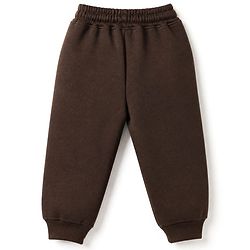 Bonfino Cotton Knit Fleece Oversized Drop Shoulder Full Sleeves Winter Sweatshirt and Joggers Set With Santa & Text Print - Brown