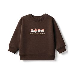 Bonfino Cotton Knit Fleece Oversized Drop Shoulder Full Sleeves Winter Sweatshirt and Joggers Set With Santa & Text Print - Brown