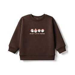 Bonfino Cotton Knit Fleece Oversized Drop Shoulder Full Sleeves Winter Sweatshirt and Joggers Set With Santa & Text Print - Brown