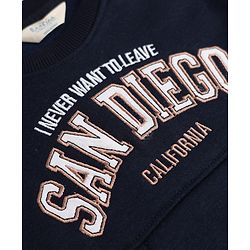 Bonfino Cotton Mixes Fleece Knit Full Drop Shoulder Sleeves Oversized Sweatshirt and Jogger Winter Wear Set with San Diego Print & Kangaroo Pocket - Navy Blue