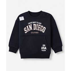 Bonfino Cotton Mixes Fleece Knit Full Drop Shoulder Sleeves Oversized Sweatshirt and Jogger Winter Wear Set with San Diego Print & Kangaroo Pocket - Navy Blue