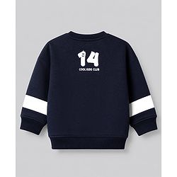 Bonfino Cotton Knit Fleece Full Sleeves Oversized Drop Shoulder Color Block Sweatshirt and Jogger Set With Football Print - Navy Blue