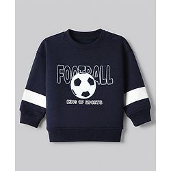 Bonfino Cotton Knit Fleece Full Sleeves Oversized Drop Shoulder Color Block Sweatshirt and Jogger Set With Football Print - Navy Blue