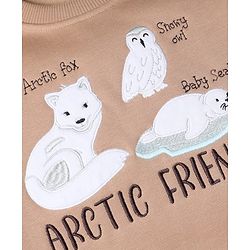 Bonfino Cotton Fleece Knit Full Sleeves Oversized Drop Shoulder Winter Sweatshirt and Jogger Set with Animal & Text Print - Beige