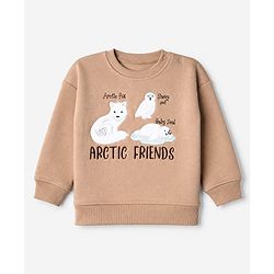 Bonfino Cotton Fleece Knit Full Sleeves Oversized Drop Shoulder Winter Sweatshirt and Jogger Set with Animal & Text Print - Beige