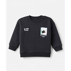 Bonfino Cotton Fleece Knit Oversized Drop Shoulder Full Sleeves Sweatshirt and Jogger Set with Skiing Scene Front & Back Print - Black & White
