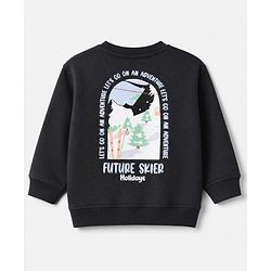 Bonfino Cotton Fleece Knit Oversized Drop Shoulder Full Sleeves Sweatshirt and Jogger Set with Skiing Scene Front & Back Print - Black & White