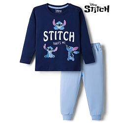 Bonfino Disney 100% Cotton Knit Full Sleeves T-Shirt & Pyjama Night Suit With Stitch Graphic- Navy & Light Blue