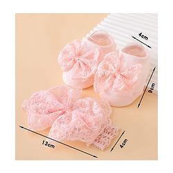 Bonfino Headband & Socks Combo Set With Bow Applique - Pink