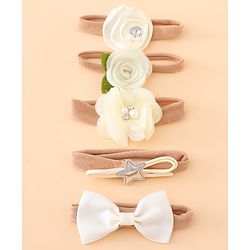 Bonfino Free Size Floral & Bow Headband - Beige