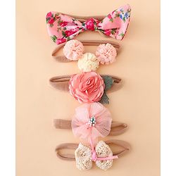 Bonfino Headbands With Bow and Floral Applique Pack of 5 - Pink,Peach