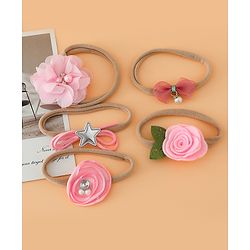 Bonfino Headbands With Floral and  Bow Applique Pack of 5 - Pink, Peach