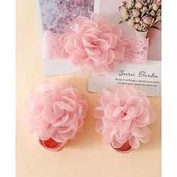 Bonfino Headband & Socks Combo Set With Flower Applique -Pink
