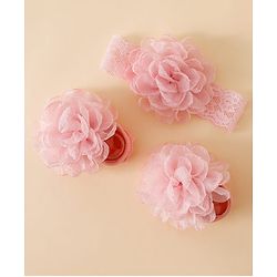 Bonfino Headband & Socks Combo Set With Flower Applique -Pink
